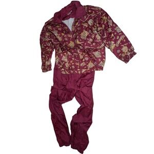 Slade Women's L Burgundy‎ Thanksgiving Print Tracksuit Set Jacket Pants Vintage